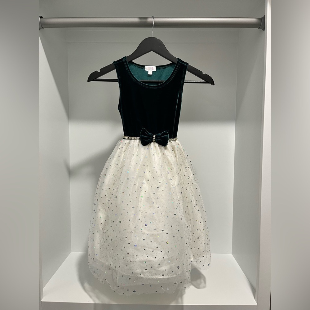 Biscotti collezioni emerald green Velvet and Tulle embellished Dress sparkly 7
